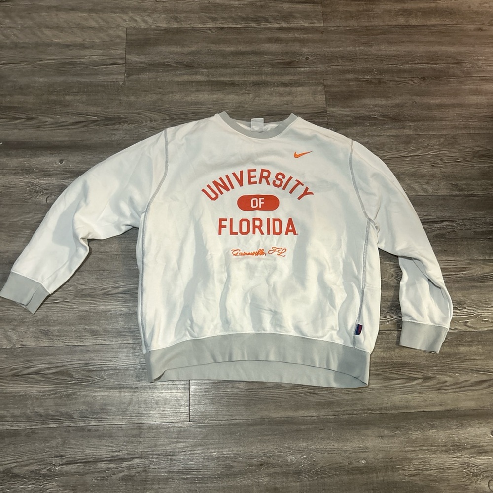 Nike White and Orange University of Florida Crewneck Sweater